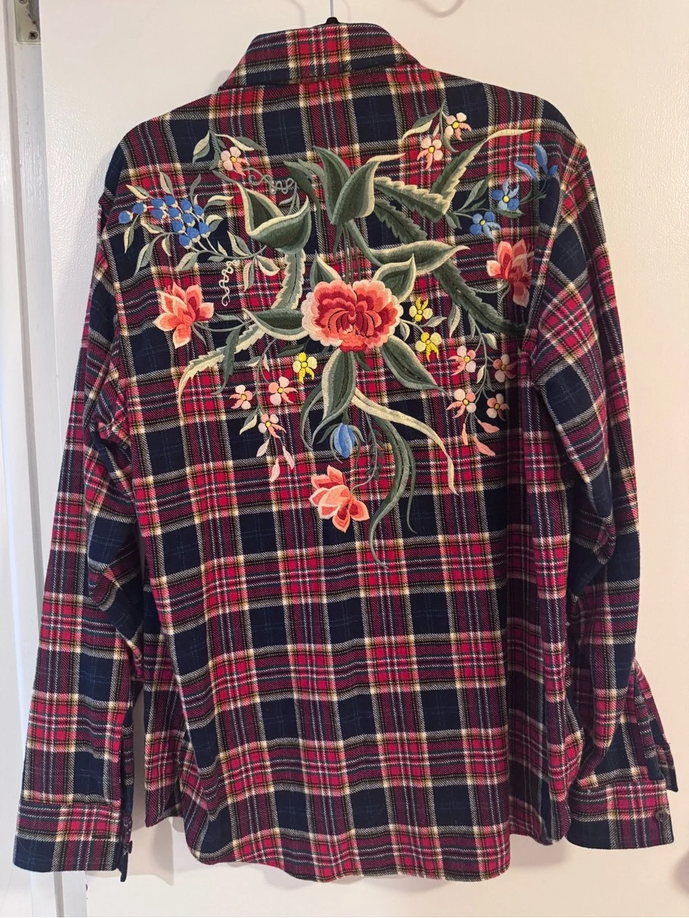 Gucci Red & Navy Plaid Embroidered Button-Down Shirt